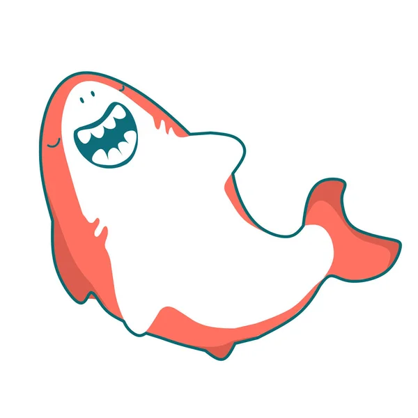 Requin vecteur dessin animé poisson de mer, sourires mignons et nageoire vagues dans l'illustration de style kawaii — Image vectorielle
