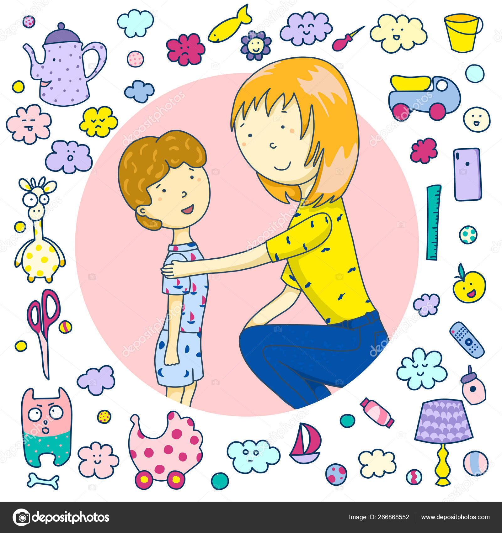 Mom Is Talking To Her Son Icons Toys Household Items Emoji