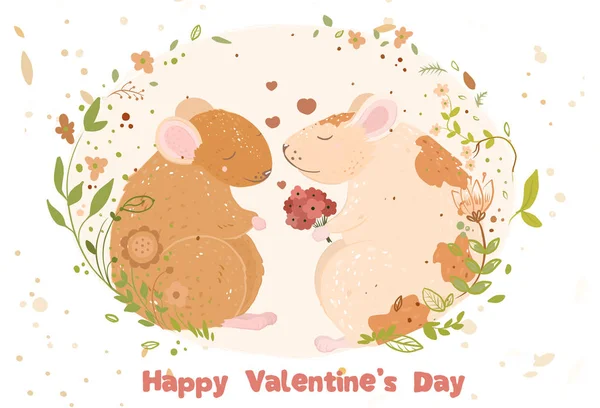 A francba szerelmes képeslap Valentin-nap. Dátum. csokor virág. — Stock Vector