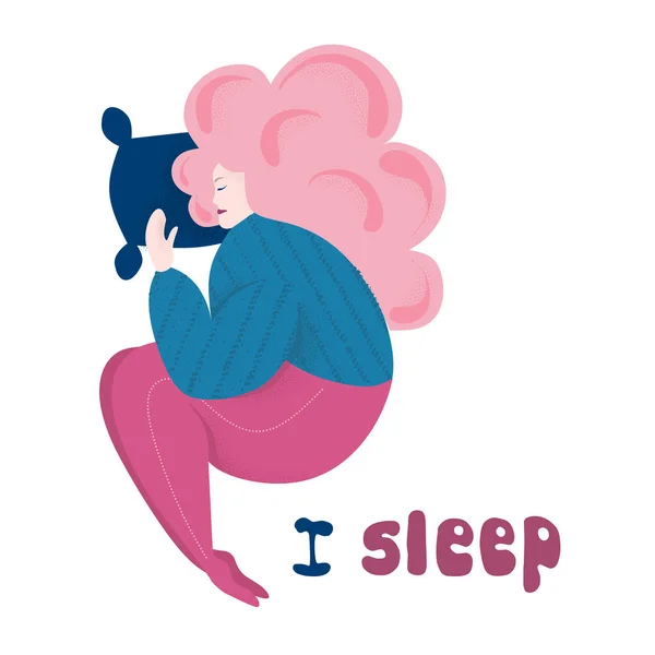 Şişman kız hacimli saç modeli ve sıcak kazak ile yastık üzerinde uyuyor. — Stok fotoğraf