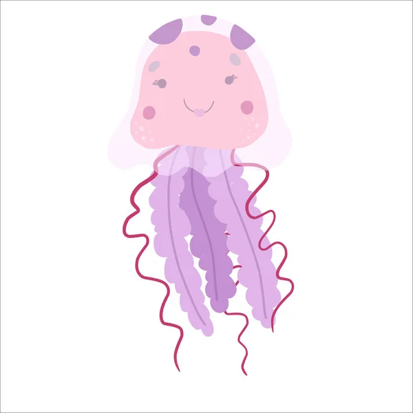Słodki Jellyfish. Ilustracja wektorowa ręki. Płaski styl — Wektor stockowy
