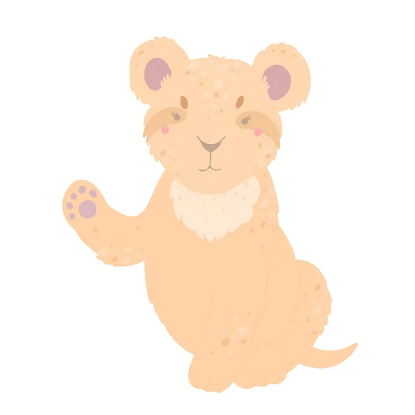 Niedliche Löwin, Löwenjunges auf weißem Hintergrund, flache Abbildung. — Stockvektor