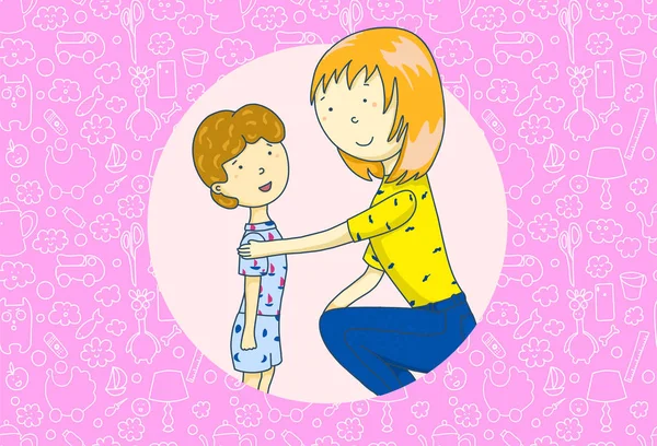 Mamá está hablando con su hijo. Día de las madres. Concepto de apoyo a los padres. ilustración — Foto de Stock