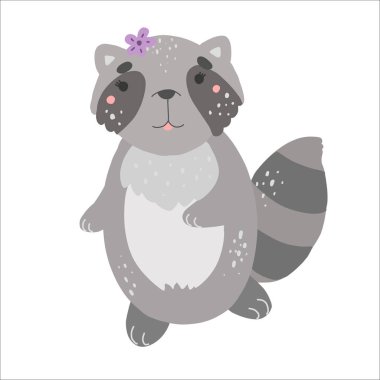 Küçük sevimli rakun, kawaii vektör illüstrasyon, düz stil