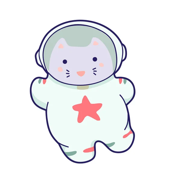 Cute kawaii cat travels in space. funny animals clip art.