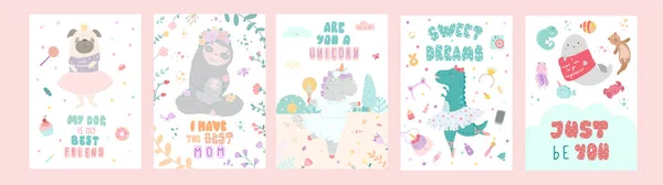 Geburtstagskarten mit Zitaten für Mädchen und Kinder. kann für Baby-Dusche, Geburtstag, Party-Einladung verwendet werden. Plakat. — Stockvektor