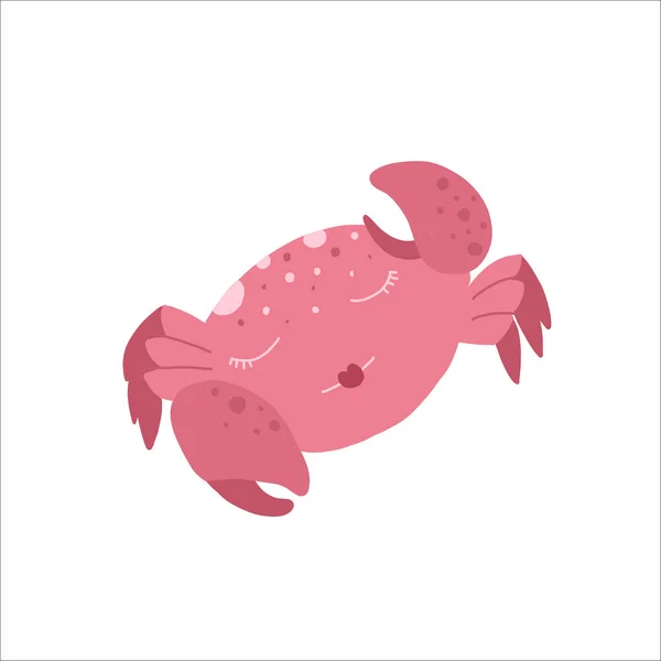 Beau crabe dessin animé isolé sur fond blanc. Crabe kawaii à plat — Image vectorielle