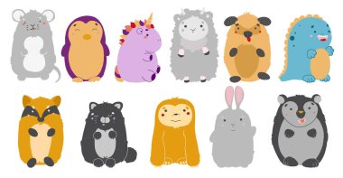 Kawaii hayvanları hazır. Şirin hayvanların vektör çizimi.