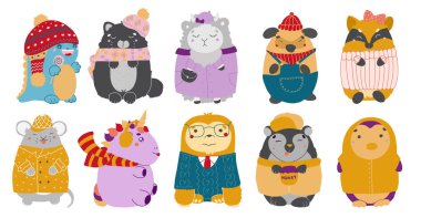 Vector kawaii sevimli hayvan karakteri, hatıra defteri, kart, sevimli ve tatlı hayvanlar için harika.