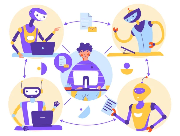 Business process robotization automation. Remote Work Concept. Vector illustration, flat design. — Stock Vector