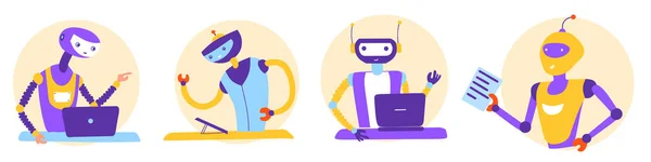 Robots, set chat-bots, illustration vectorielle plate. Ai - intelligence artificielle. Concept futur. — Image vectorielle