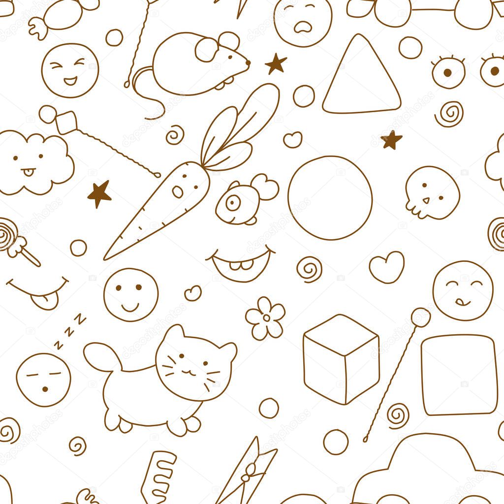 Seamless kawaii child pattern with speech therapy tools with cute doodles.