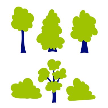 Ağaçlar hazır, çizgi film düz vektör çizimi. Yaz Ormanı.