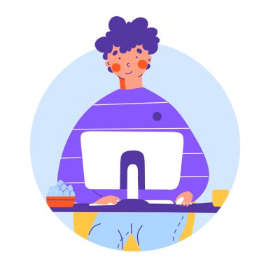 Akıllı telefon uygulaması ile evden çalış, düz vektör karikatür tarzı. İş konsepti.