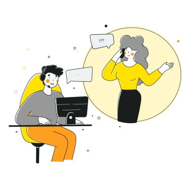 Web pazarlama tasarımı için düz destek istemcisi. Uzak servis teknolojisi kavramı.