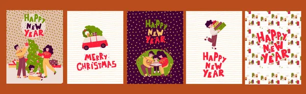 Conjunto de tarjetas de Navidad de dibujos animados, ilustración vectorial, póster. Feliz Navidad.. — Archivo Imágenes Vectoriales