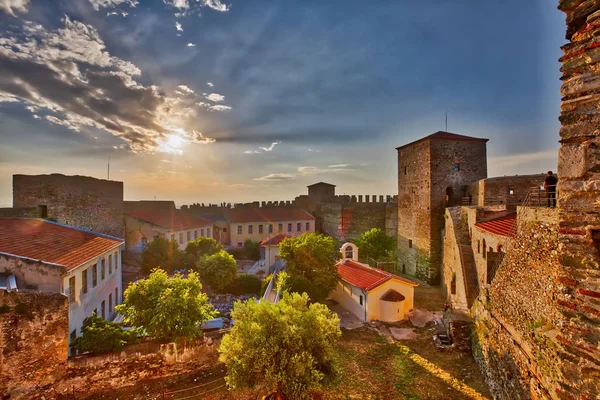 Panoramisch Uitzicht Oude Byzantijnse Burcht Bij Zonsondergang Stad Van Thessaloniki — Stockfoto