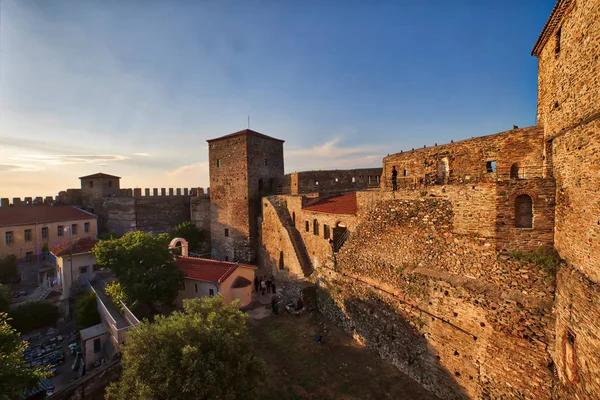 Panoramatický Výhled Starý Byzantský Hrad Při Západu Slunce Městě Thessaloniki — Stock fotografie