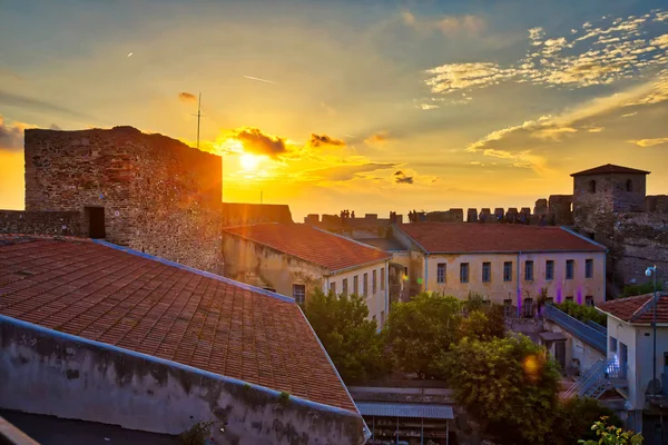 Vista Panoramica Dell Antico Castello Bizantino Tramonto Nella Città Salonicco — Foto Stock
