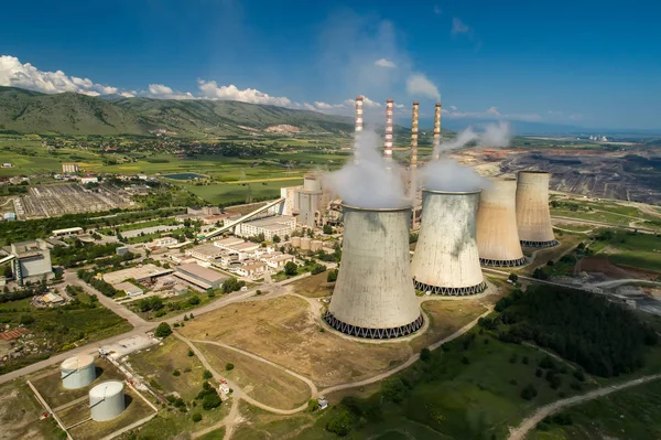 Antenne Bekijken Plantaardige Productie Van Elektrische Energie Met Grote Buizen — Stockfoto