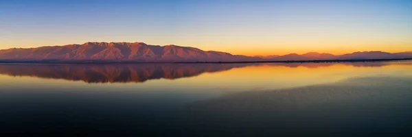 Aerial View Artificial Lake Kerkini Her Mountain Range Sunset North — Stock Photo, Image