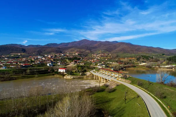 Luchtfoto Van Kunstmatige Meer Kerkini Rivier Strymon Met Dam Noord — Stockfoto