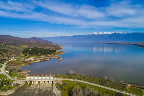 Luchtfoto Van Kunstmatige Meer Kerkini Rivier Strymon Met Dam Noord — Stockfoto