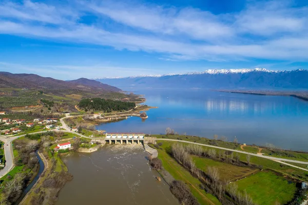 Luchtfoto Van Kunstmatige Meer Kerkini Rivier Strymon Met Dam Noord — Stockfoto