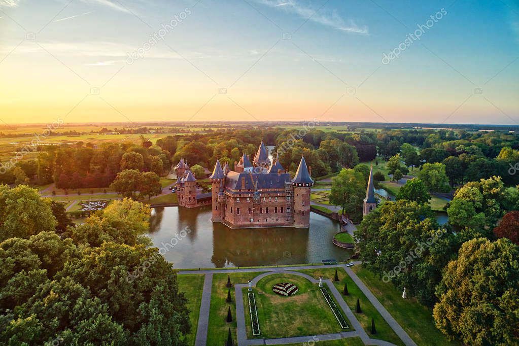 Aerial view of De Haar Castle in Dutch Kasteel de Haar is located in Utrecht Netherlands the current buildings all built upon the original castle, date from 1892