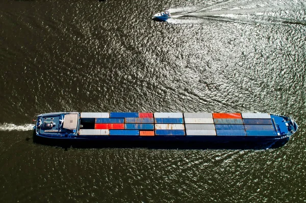 Rhine Netherlands July 2018 Aerial View Merchant Ship Container Crossing — Stock Photo, Image