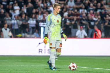 Thessaloniki, Yunanistan - 24 Temmuz 2018: Oyuncu, Basel Jonas Omlin (Gk) eylem Uefa Şampiyonlar Ligi ikinci ön eleme turu sırasında 1 Paok rakip Basel maçı Toumba Stadı'nda oynanan