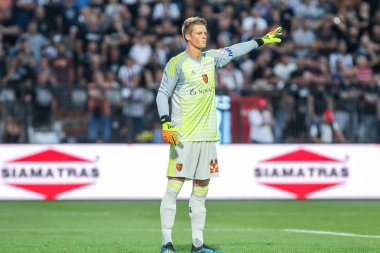 Thessaloniki, Yunanistan - 24 Temmuz 2018: Oyuncu, Basel Jonas Omlin (Gk) eylem Uefa Şampiyonlar Ligi ikinci ön eleme turu sırasında 1 Paok rakip Basel maçı Toumba Stadı'nda oynanan