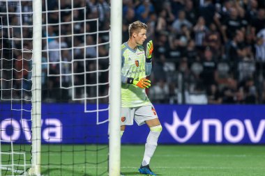 Thessaloniki, Yunanistan - 24 Temmuz 2018: Oyuncu, Basel Jonas Omlin (Gk) eylem Uefa Şampiyonlar Ligi ikinci ön eleme turu sırasında 1 Paok rakip Basel maçı Toumba Stadı'nda oynanan