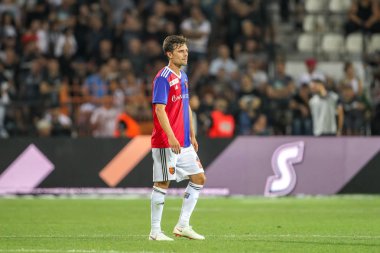 Thessaloniki, Yunanistan - 24 Temmuz 2018: Oyuncu, Basel Valentin Stocker eylem Uefa Şampiyonlar Ligi ikinci ön eleme turu sırasında 1 Paok rakip Basel maçı Toumba Stadı'nda oynanan