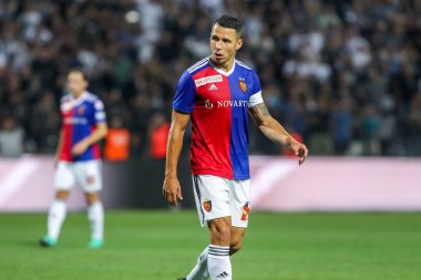 Thessaloniki, Yunanistan - 24 Temmuz 2018: Oyuncu, Basel Marek Suchy eylem Uefa Şampiyonlar Ligi ikinci ön eleme turu sırasında 1 Paok rakip Basel maçı Toumba Stadı'nda oynanan