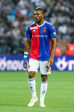 Thessaloniki, Yunanistan - 24 Temmuz 2018: Oyuncu, Basel Serey Die eylem Uefa Şampiyonlar Ligi ikinci ön eleme turu sırasında 1 Paok rakip Basel maçı Toumba Stadı'nda oynanan