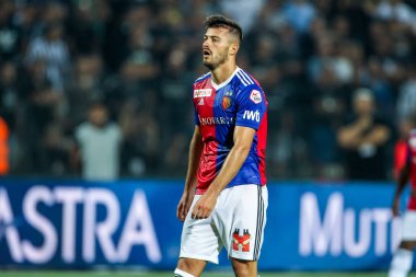 Thessaloniki, Yunanistan - 24 Temmuz 2018: Oyuncu, Basel Albian Ajeti eylem Uefa Şampiyonlar Ligi ikinci ön eleme turu sırasında 1 Paok rakip Basel maçı Toumba Stadı'nda oynanan
