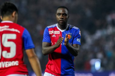 Thessaloniki, Yunanistan - 24 Temmuz 2018: Oyuncu, Basel Eder Balanta eylem Uefa Şampiyonlar Ligi ikinci ön eleme turu sırasında 1 Paok rakip Basel maçı Toumba Stadı'nda oynanan