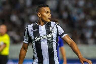 Thessaloniki, Yunanistan - 24 Temmuz 2018: Oyuncu, Paok Leo Jaba eylem Uefa Şampiyonlar Ligi ikinci ön eleme turu sırasında 1 Paok rakip Basel maçı Toumba Stadı'nda oynanan