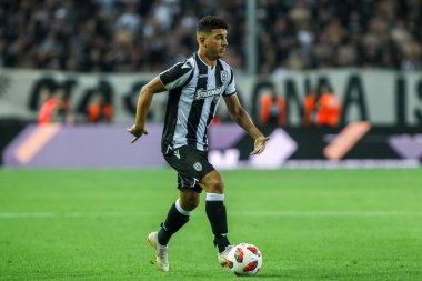 Thessaloniki, Yunanistan - 24 Temmuz 2018: Oyuncu, Paok Dimitris Limnios eylem Uefa Şampiyonlar Ligi ikinci ön eleme turu sırasında 1 Paok rakip Basel maçı Toumba Stadı'nda oynanan