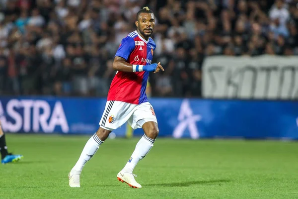 Thessaloniki, Yunanistan - 24 Temmuz 2018: Oyuncu, Basel Serey Die eylem Uefa Şampiyonlar Ligi ikinci ön eleme turu sırasında 1 Paok rakip Basel maçı Toumba Stadı'nda oynanan