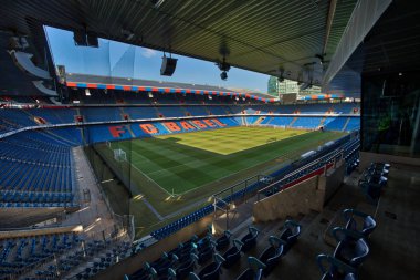 Basel, İsviçre - 31 Temmuz 2018: Paok rakip Basel arasında Uefa Şampiyonlar Ligi maç önce boş St. Jakob-Park Stadyumu, iç görünümü 