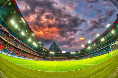 Basel, İsviçre - 1 Ağustos 2018: St. Jakob-Park Stadyumu tam Paok rakip Basel arasında Uefa Şampiyonlar Ligi maç iç görünüm 