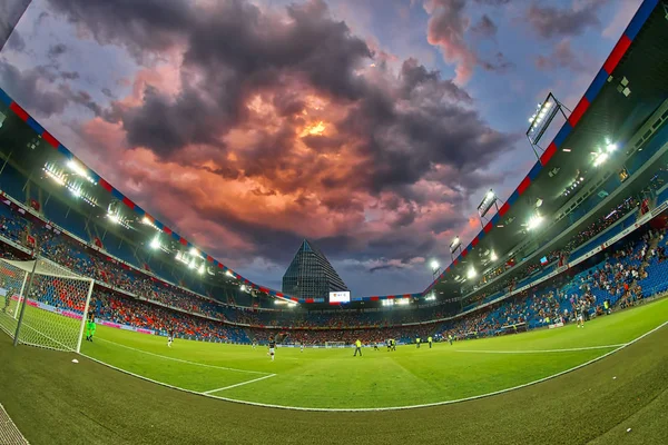 Basel, İsviçre - 1 Ağustos 2018: St. Jakob-Park Stadyumu tam Paok rakip Basel arasında Uefa Şampiyonlar Ligi maç iç görünüm 