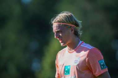 Horst, Hollanda - 29 Haziran 2018: Oyuncu, Rsc Anderlecht Sebastiaan Bornauw eylem sırasında dostu maç Rsc Anderlecht Rakip Paok Sport Park spor Swolgen Tienray 