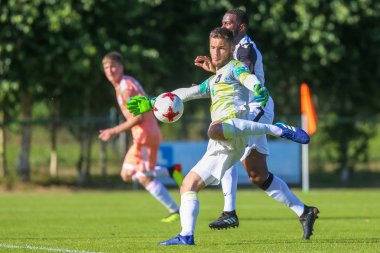 Horst, Hollanda - 29 Haziran 2018: Oyuncu, Rsc Anderlecht Thomas Didillon dostluk maçı Rsc Anderlecht Rakip Paok sporda sırasında eylem park spor Swolgen Tienray