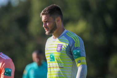 Horst, Hollanda - 29 Haziran 2018: Oyuncu, Rsc Anderlecht Thomas Didillon dostluk maçı Rsc Anderlecht Rakip Paok sporda sırasında eylem park spor Swolgen Tienray 