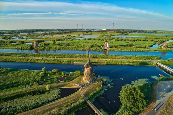 Aerial View Traditional Windmills Kinderdijk Netherlands System Windmills Built 1740 — Stock Photo, Image