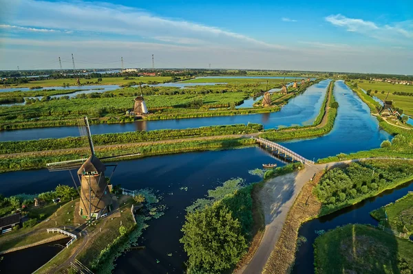 Vista Aérea Dos Moinhos Vento Tradicionais Kinderdijk Países Baixos Este — Fotografia de Stock