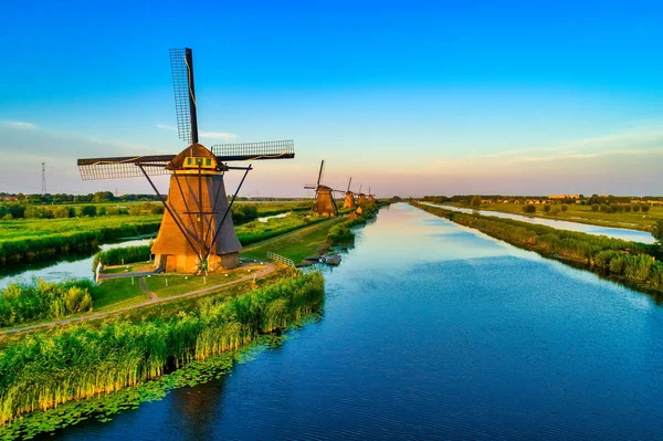 Veduta Aerea Dei Mulini Vento Tradizionali Kinderdijk Paesi Bassi Questo — Foto Stock